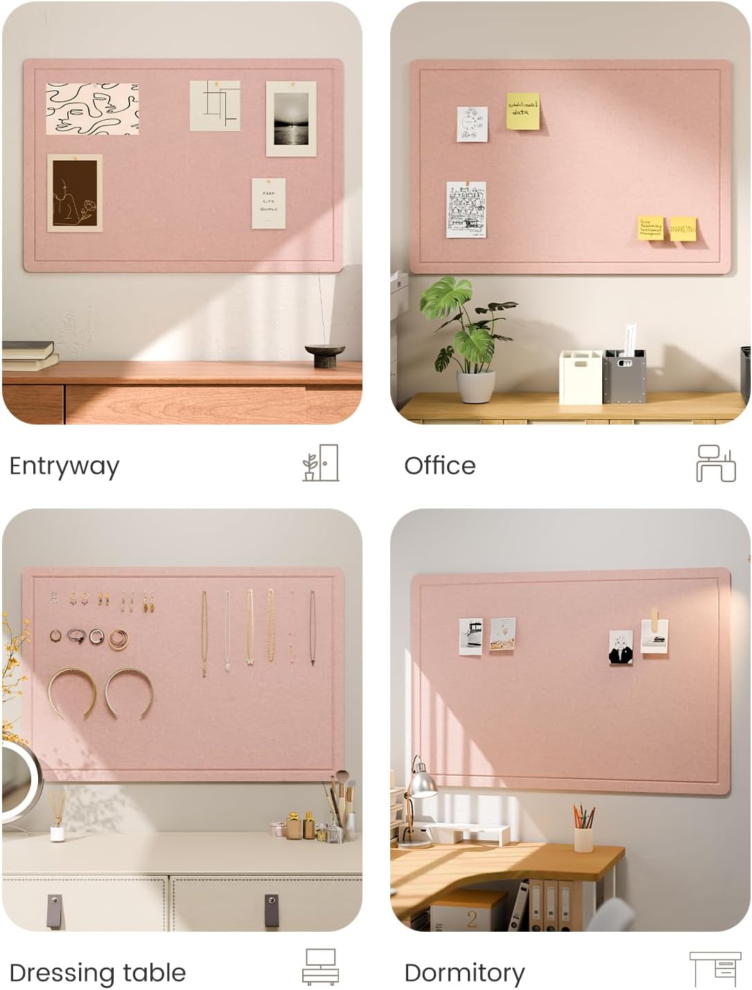 Fluxynara Felt Bulletin Board,35.4"x23.6", Pink