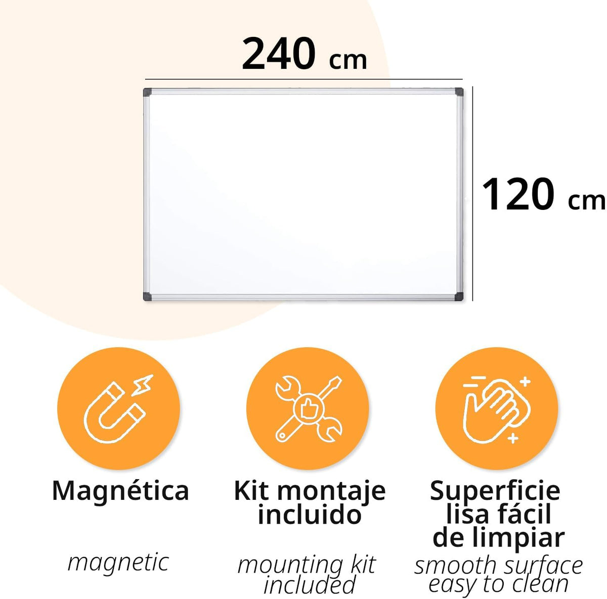 Ofituria® Magnetic Whiteboard, Lacquered, with Sturdy Aluminium Frame, Easy t...