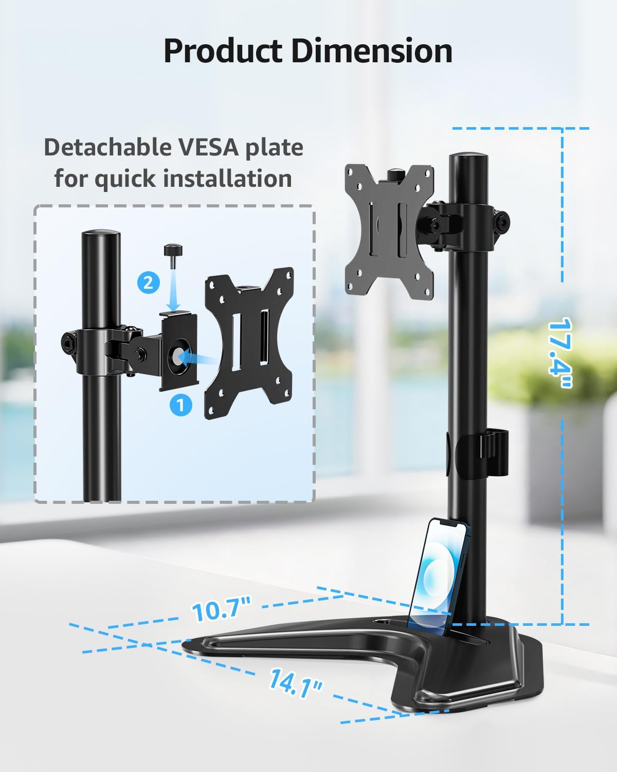 MOUNTUP Single Monitor Stands, Freestanding VESA Monitor Desk Mount fits 13