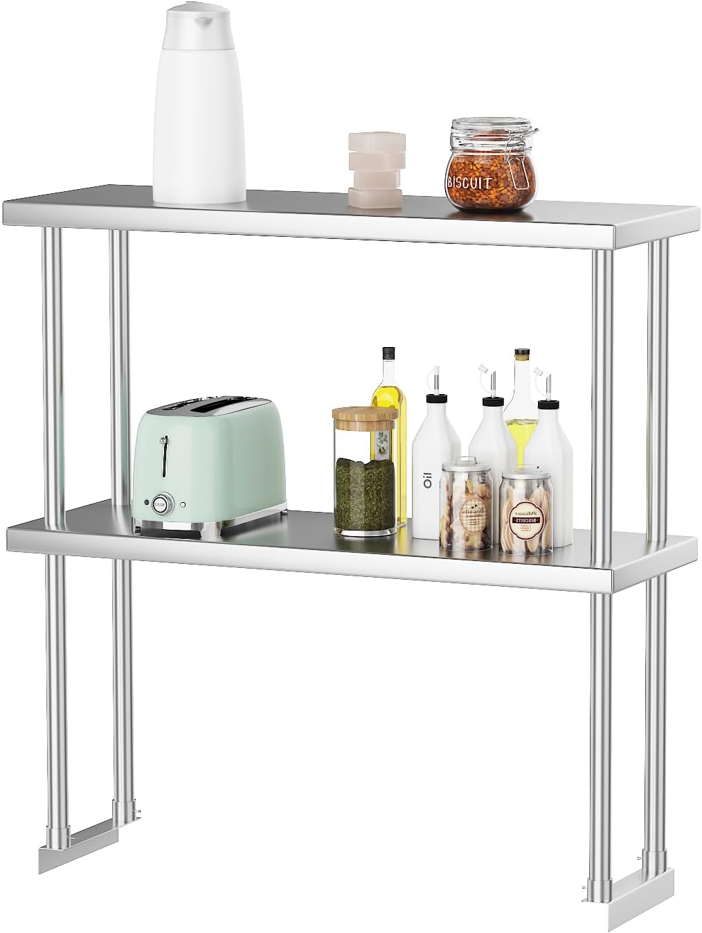 2-Tier Stainless Steel Overshelf for Work & Prep Table, 12x36 inch Commer...