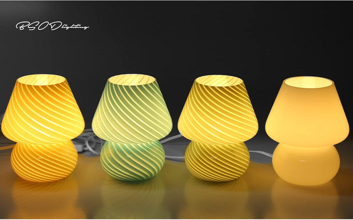 BSOD Mushroom lamp,Glass Mushroom Bedside Table Lamp Translucent Murano Vinta...
