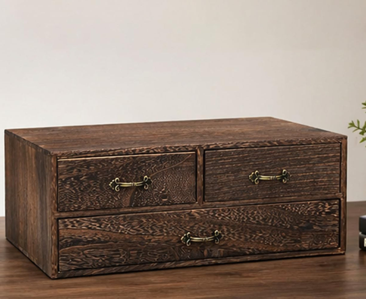 Wood Desktop Organizer Wooden Storage Cabinet with 3 Drawers Tabletop Counter...