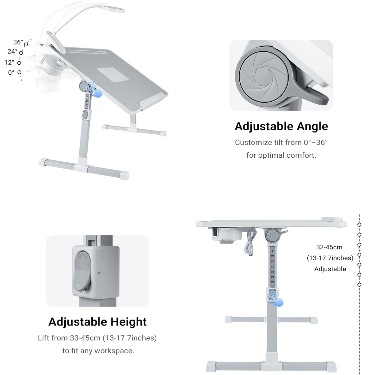 iXTRA Adjustable Laptop Lap Desk with Cooling Fan USB Light for Adults