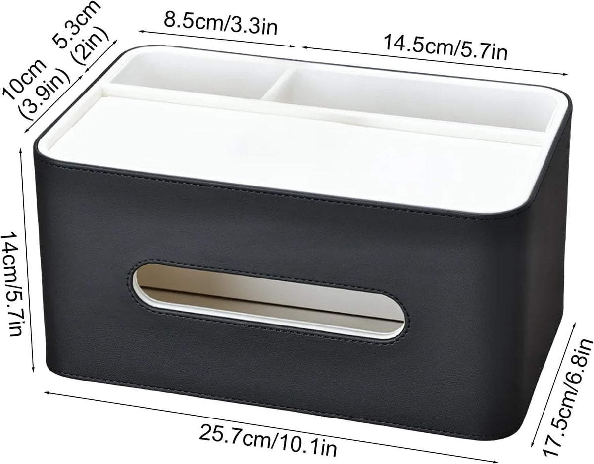 PU Leather Tissue Box Cover Rectangular with Storage Organizer Tray, Multifun...