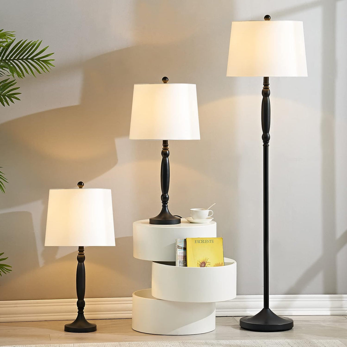 Maxax Lamp Set 3-Piece, Metal 3 Pack Table Lamps and Floor Lamp, Traditional ...