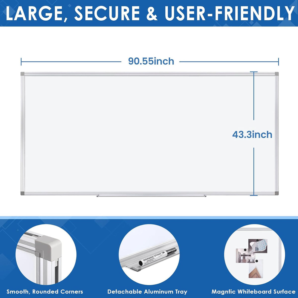 SWANCROWN Extra Large Dry Erase Board, 90x43 in, Heavy Duty Aluminum Frame
