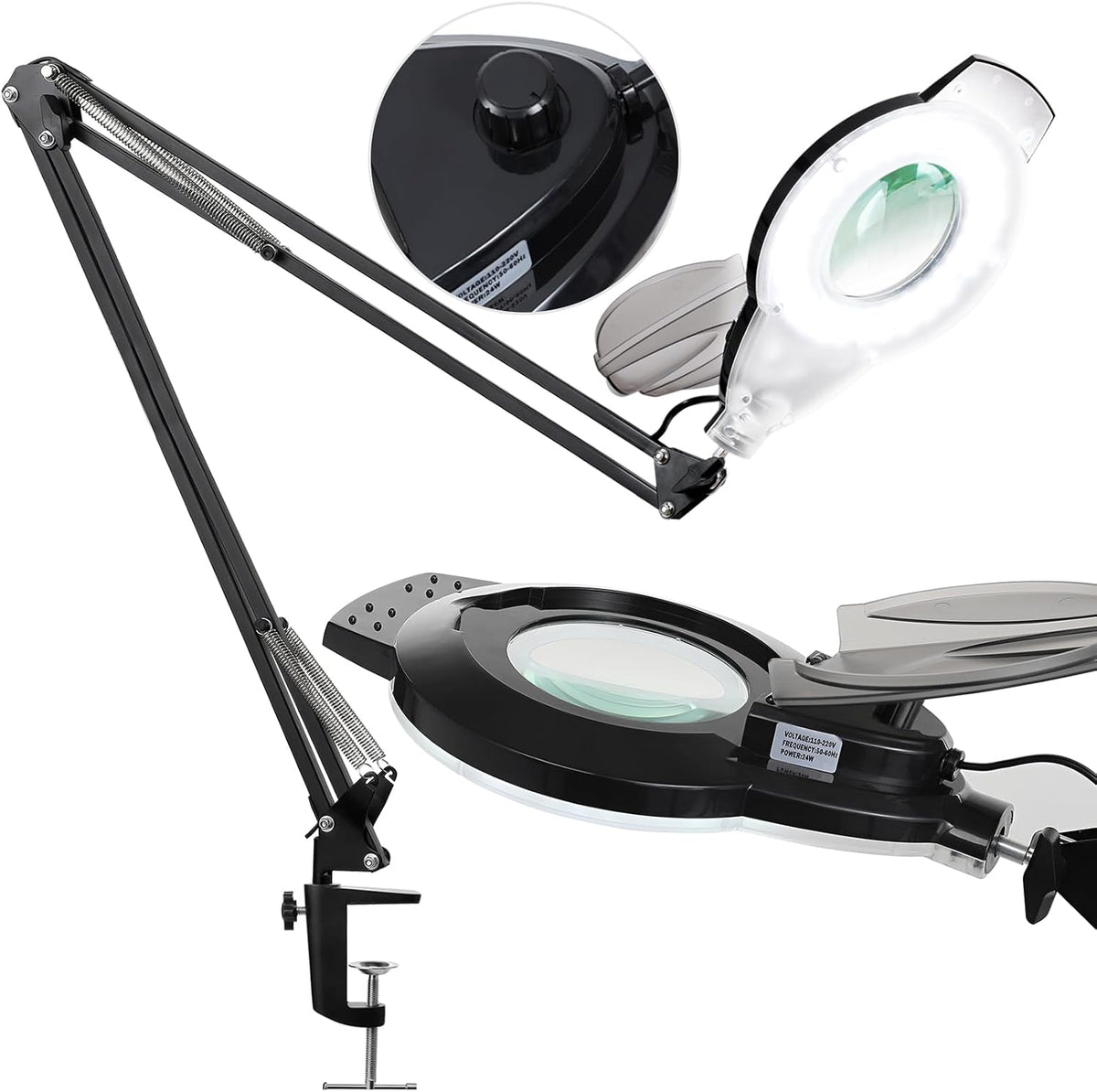 10X & 2200 Lumens Magnifying Glass with Light and Clamp, Black