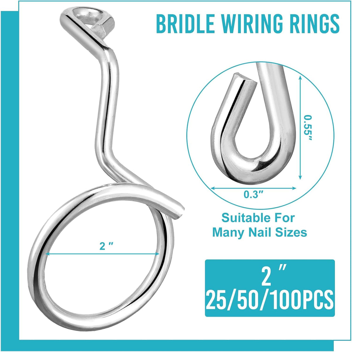 Blulu 50 Pcs Bridle Rings, 2 Inch Low Voltage Wire Cable Rings