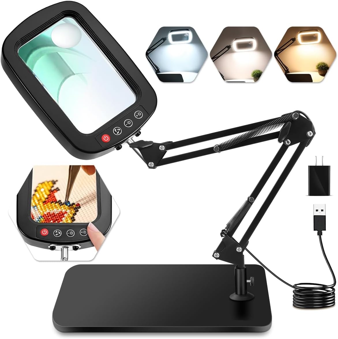 10X 30X Magnifying Glass with Light and Stand,Large Desk Lamp Magnifiers