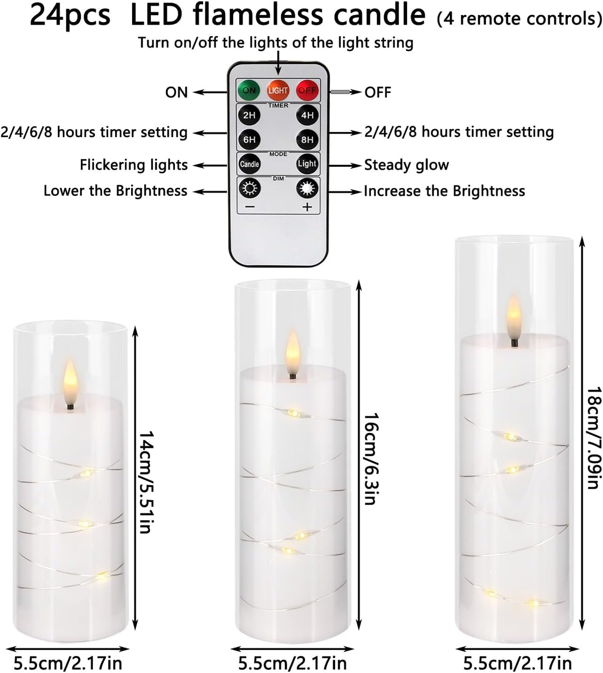 YOROXRG Flickering Flameless Candles Battery Operated with Remote,Led Pillar ...