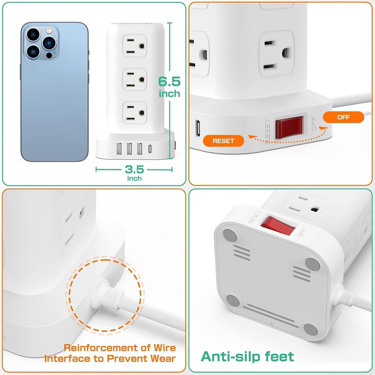 Power Strip with 12 Outlets 4 USB (1 USB C), 10Feet Extension Cord with Multi...