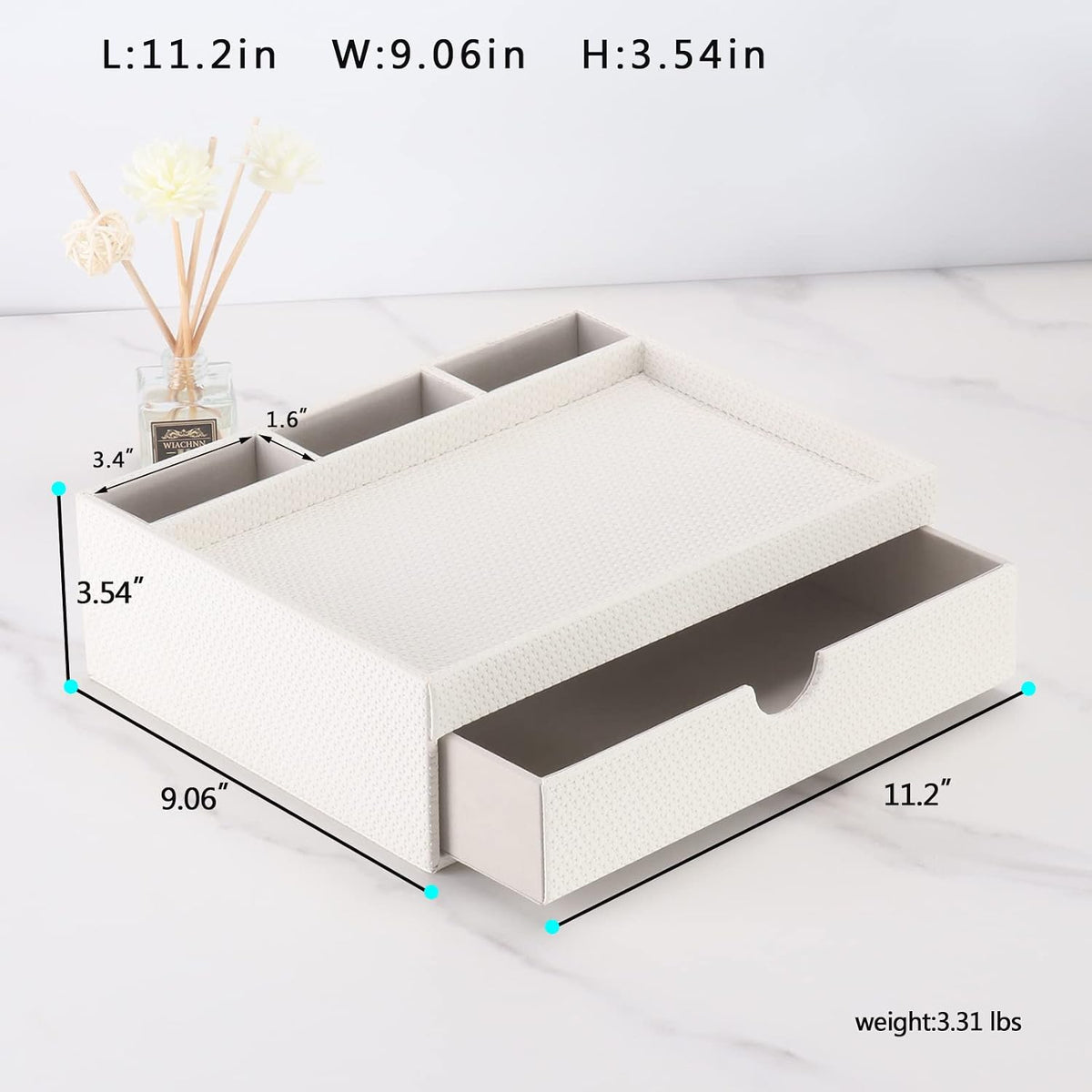 Leather Desk Organizer With Drawers, Home Cosmetics & Phone Remote Organi...