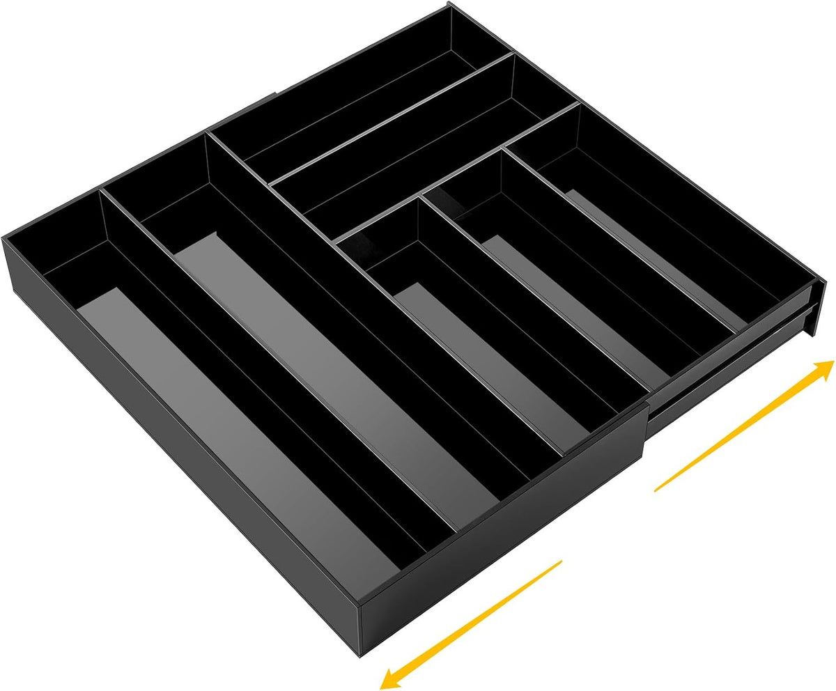 Briwooody Black Acrylic Drawer Organizer Expandable,7 Compartments,Large