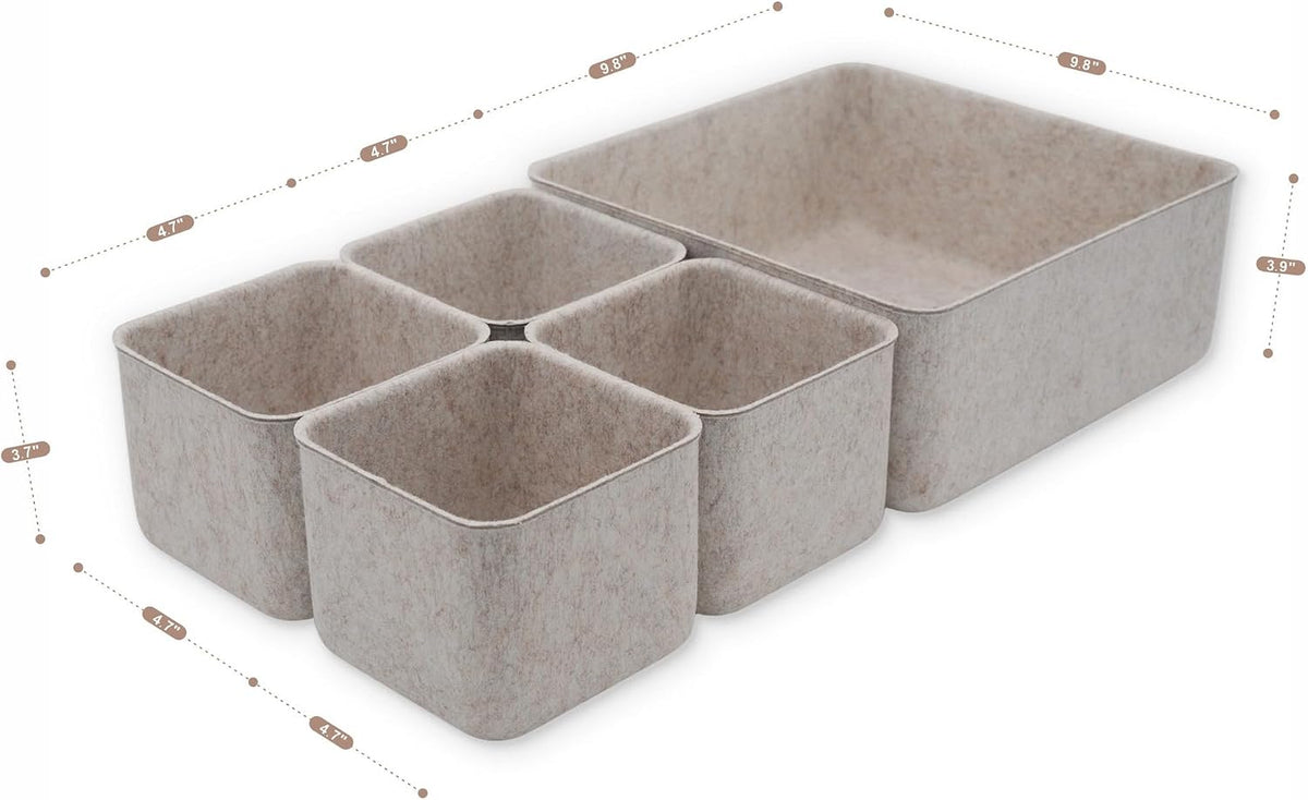 Welaxy 5pc Desk Drawer Organizers Storage Bin Closet Cabinet Box, Oatmeal