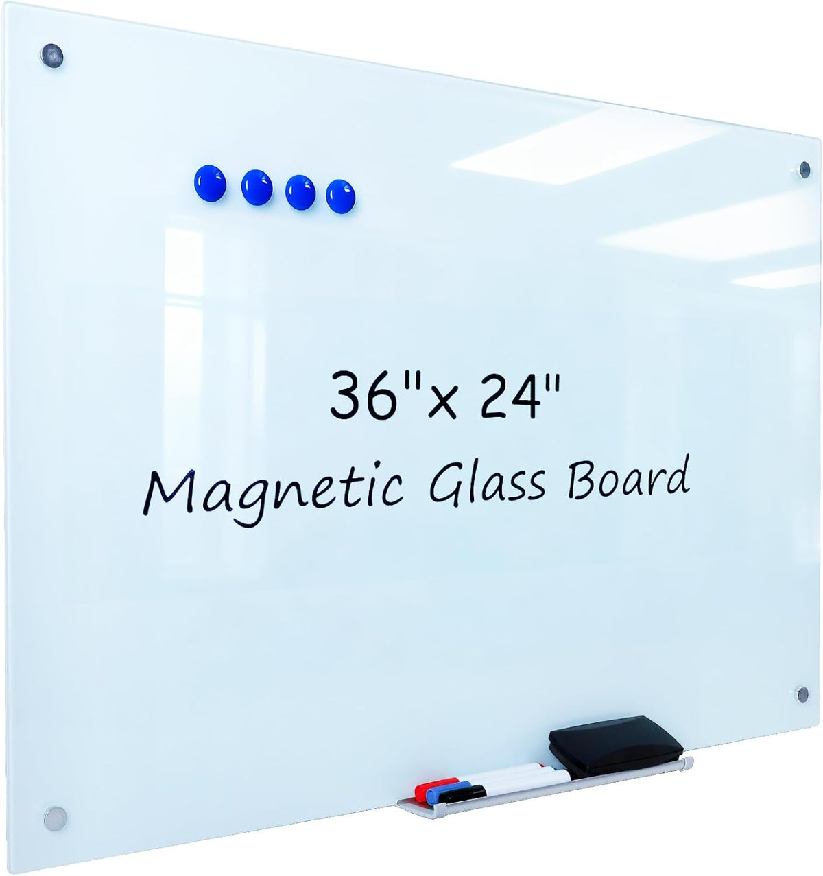 Magnetic Glass Whiteboard - 36” x 24” Glass Dry Erase Board for wall, Framele...