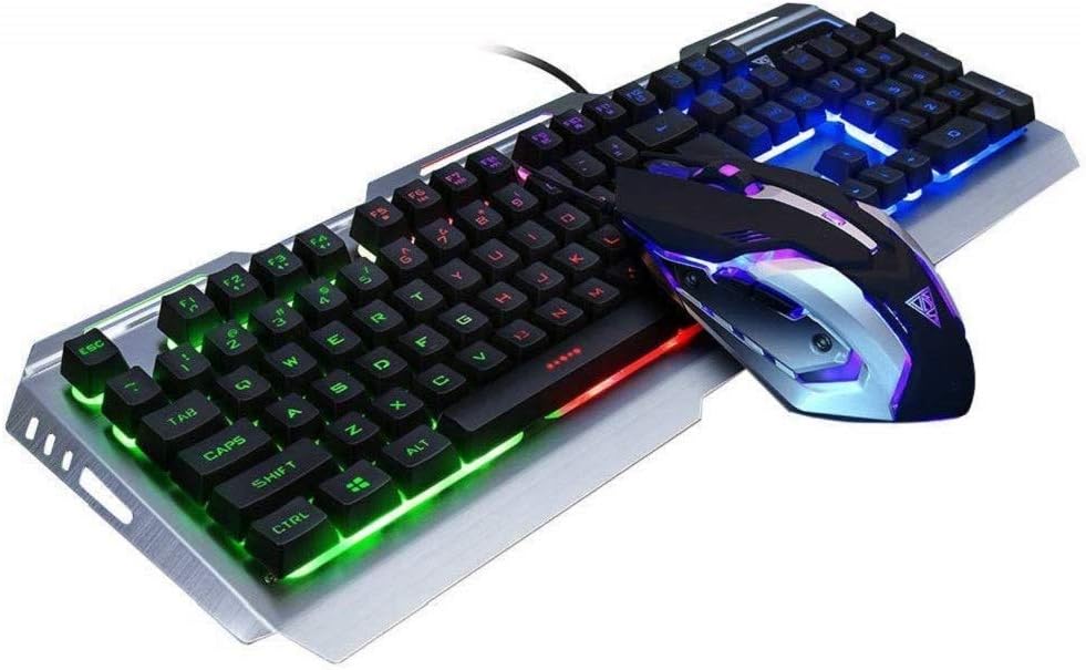 Wired Gaming Keyboard Mouse Combo RGB Rainbow LED Backlit for Gamer