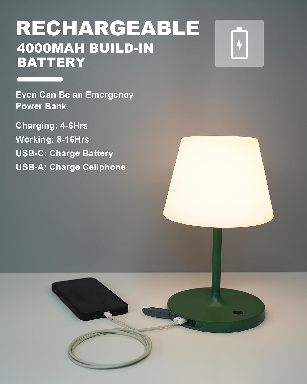 WEILAILUX Outdoor Battery Operated Table Lamp Waterproof, 4000mAh Cordless Ta...
