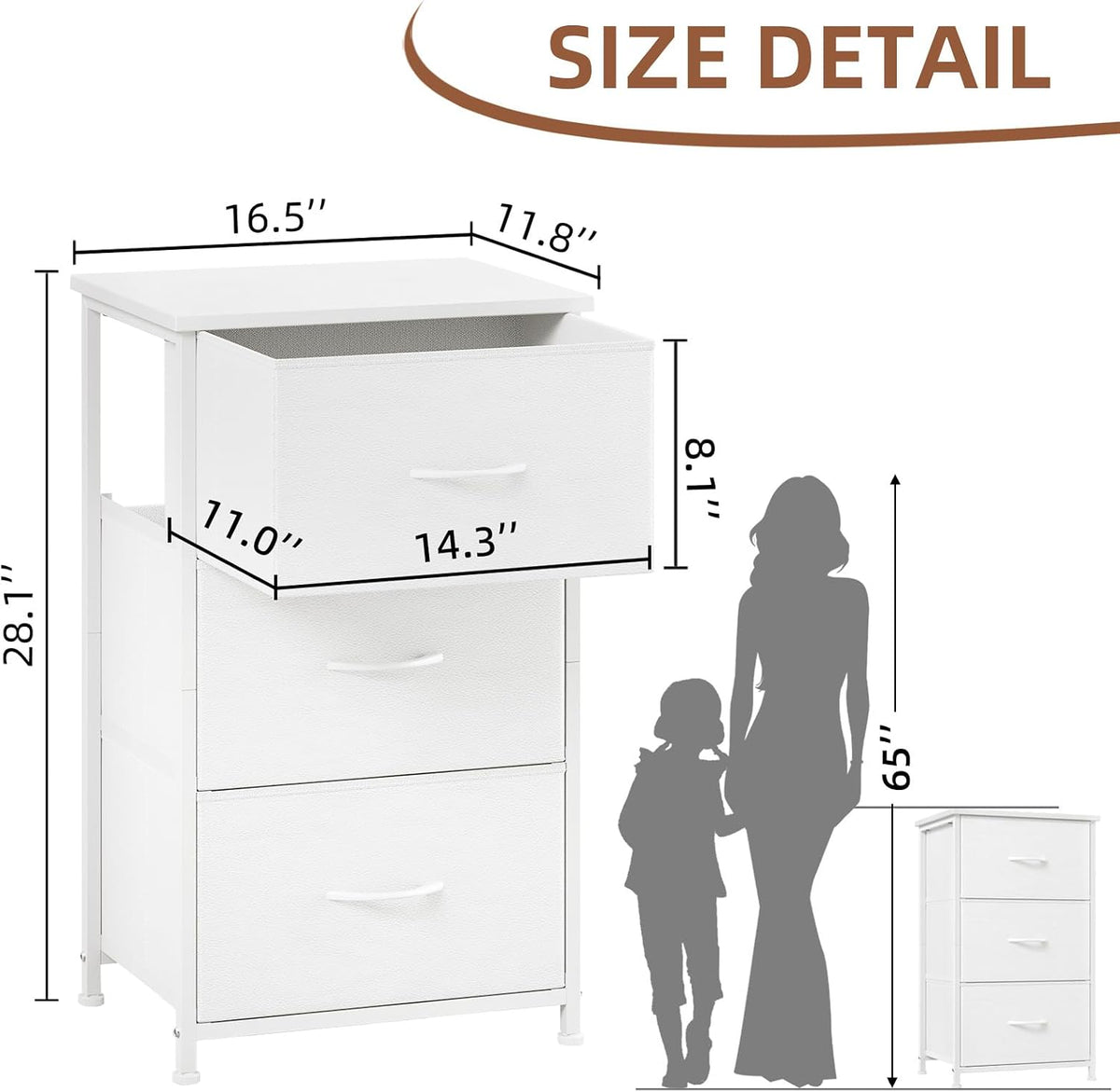 Somdot Small Dresser for Bedroom, 3 Drawer Storage Cabinet, White