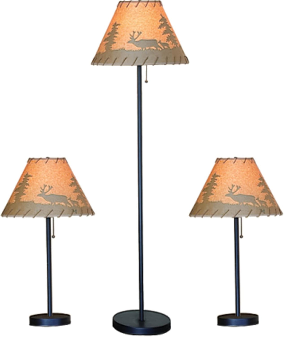 Catalina Lighting Rustic Cabin Lodge 3-Piece Table & Floor Lamp Set, LED ...