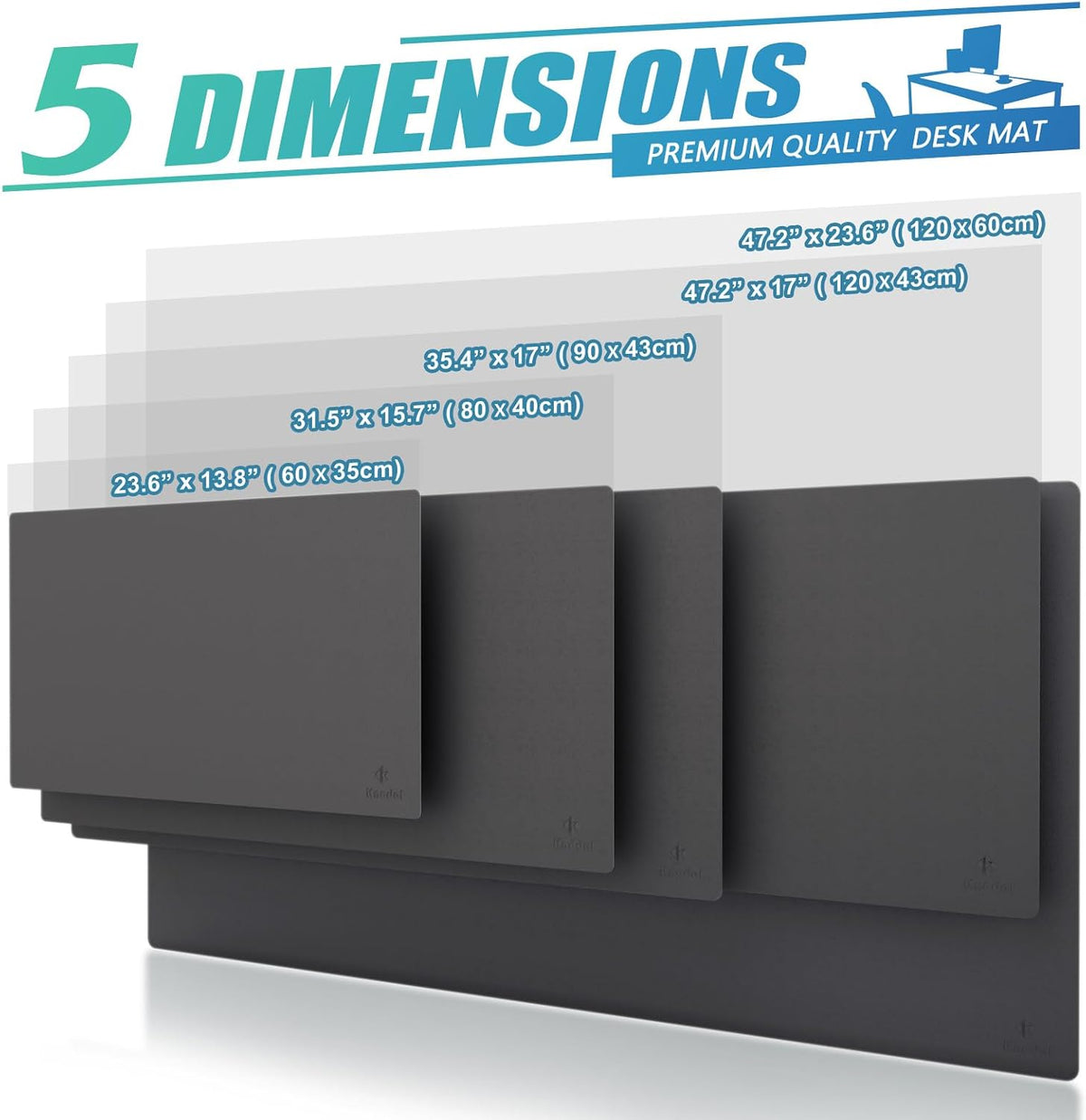 K KNODEL Extra Large Desk Mat, Leather Mouse Pad (47.2"x23.6", Dark...