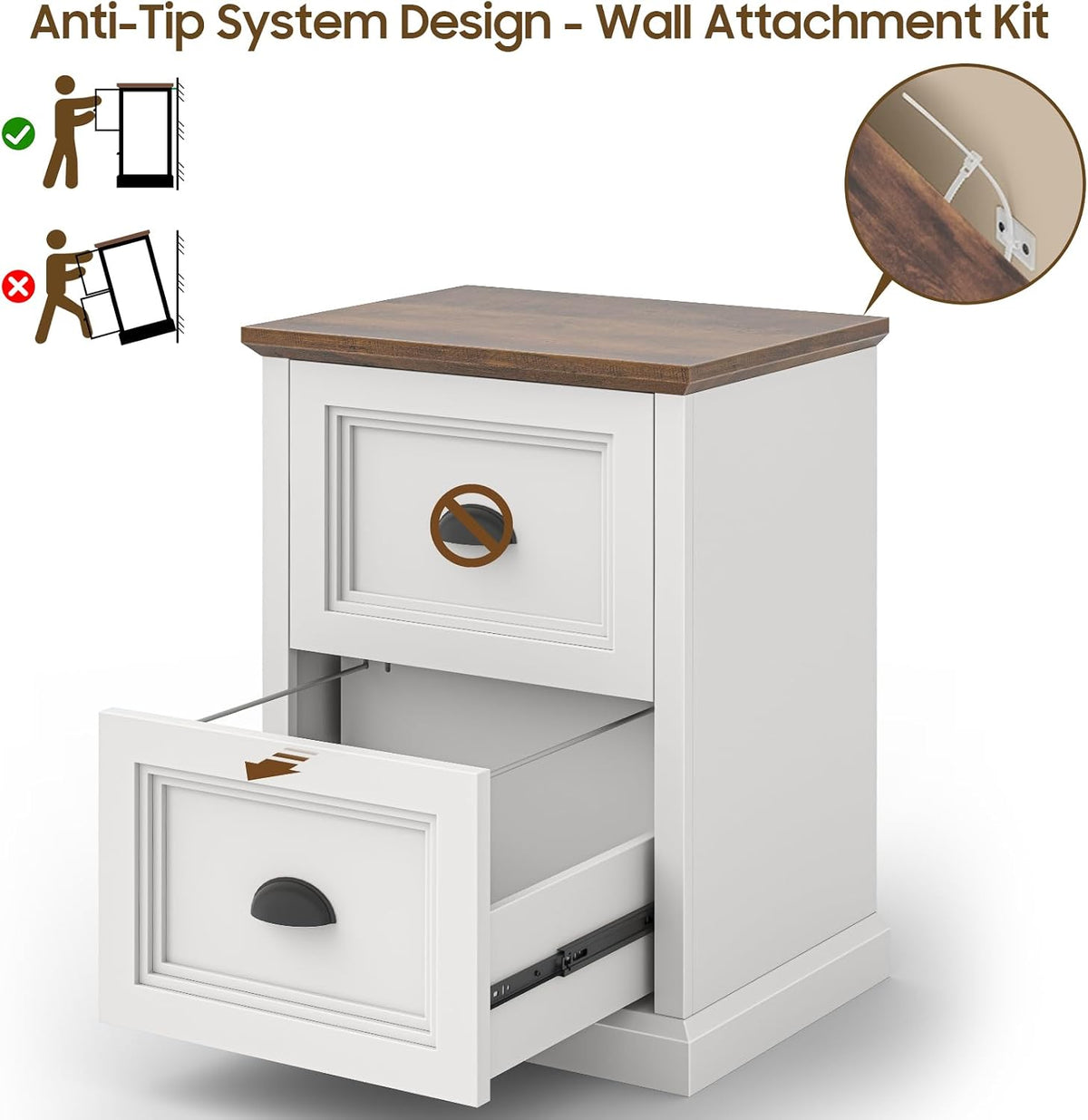 Halitaa Vertical File Cabinet with 2 Drawers for Home Office, White