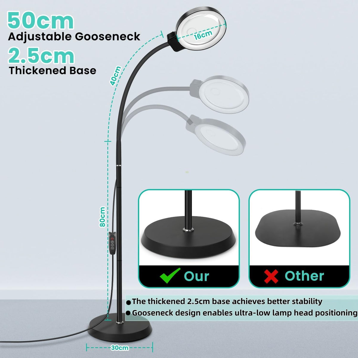 10X/30X Magnifying Glass with Light and Stand, 2-in-1 Magnifying Floor Lamp w...