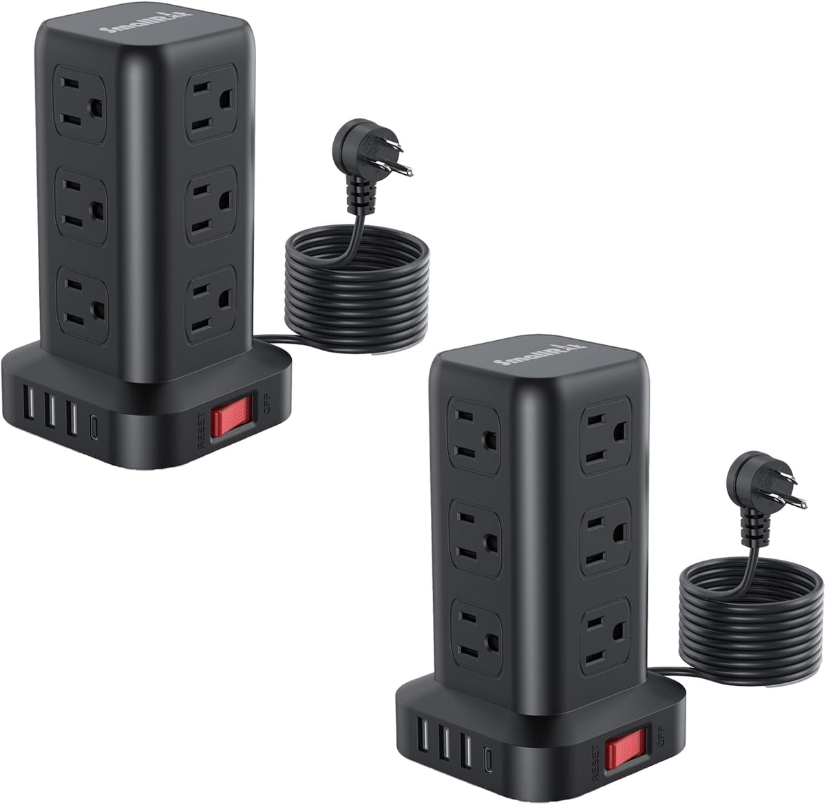 2 Pcs Extension Cord with Multiple Outlets, SMALLRT Power Strip Tower, Outlet...