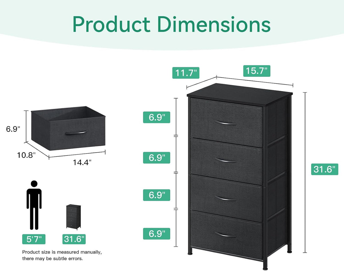 AODK Small Dresser for Bedroom with 4 Storage Drawers, Black