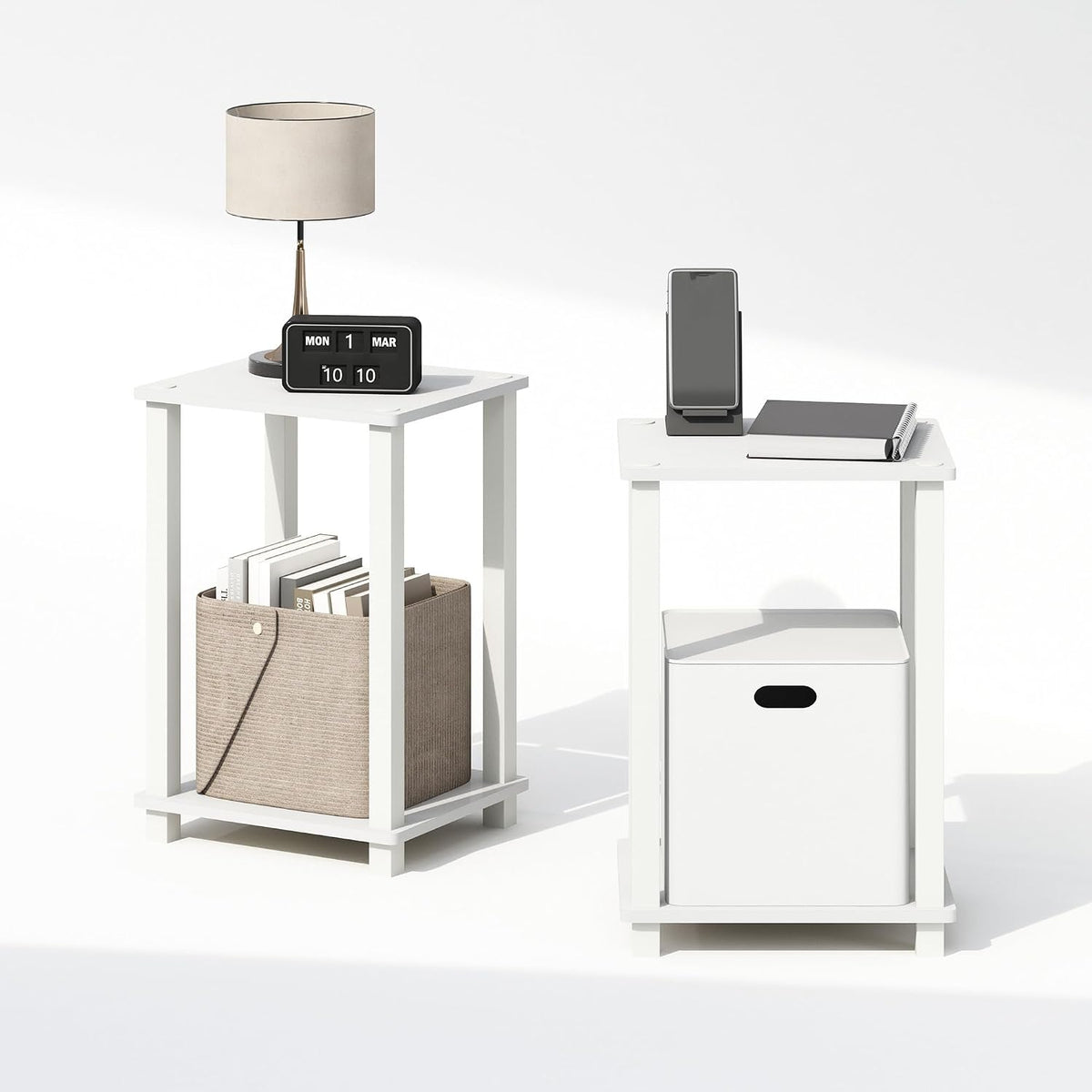Furinno Simplistic Set of 2 Toolless 2-Tier Night Stand, White