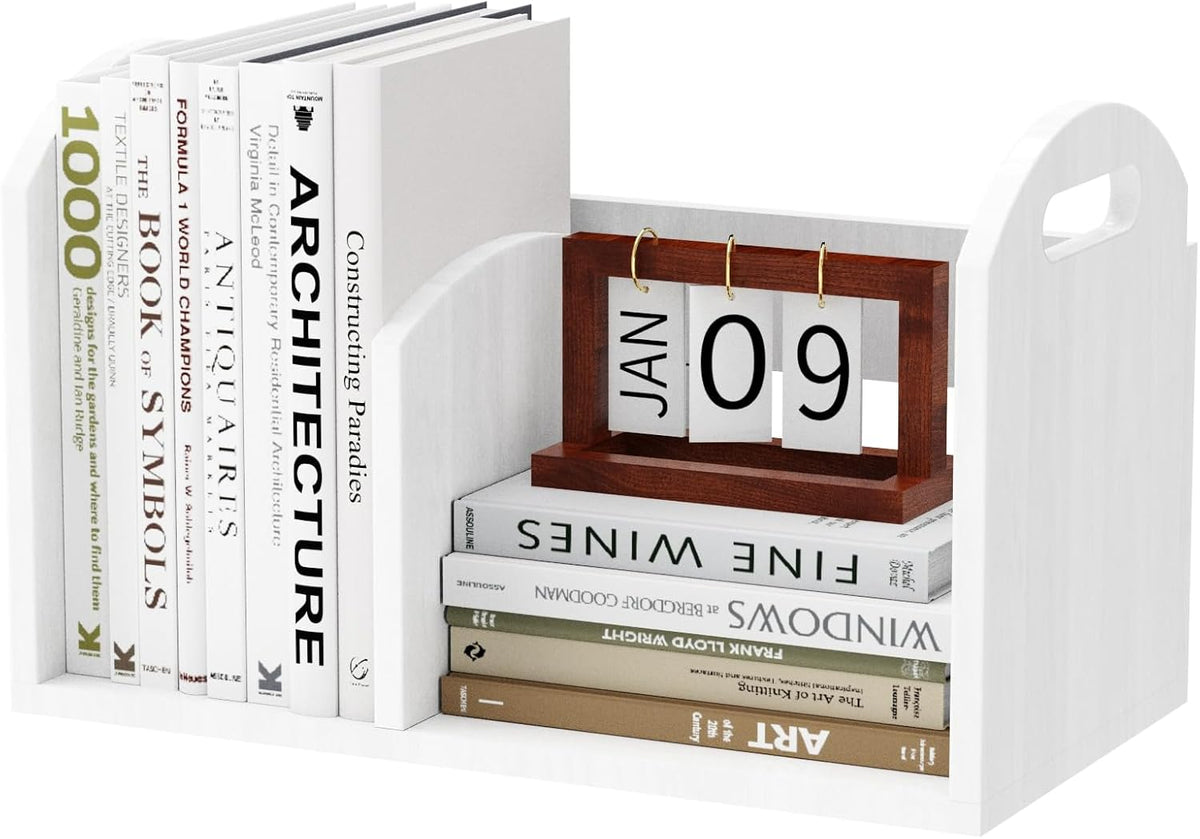 100% Solid Wood Adjustable Desktop Bookshelf, Retro Tabletop Book Shelf File ...