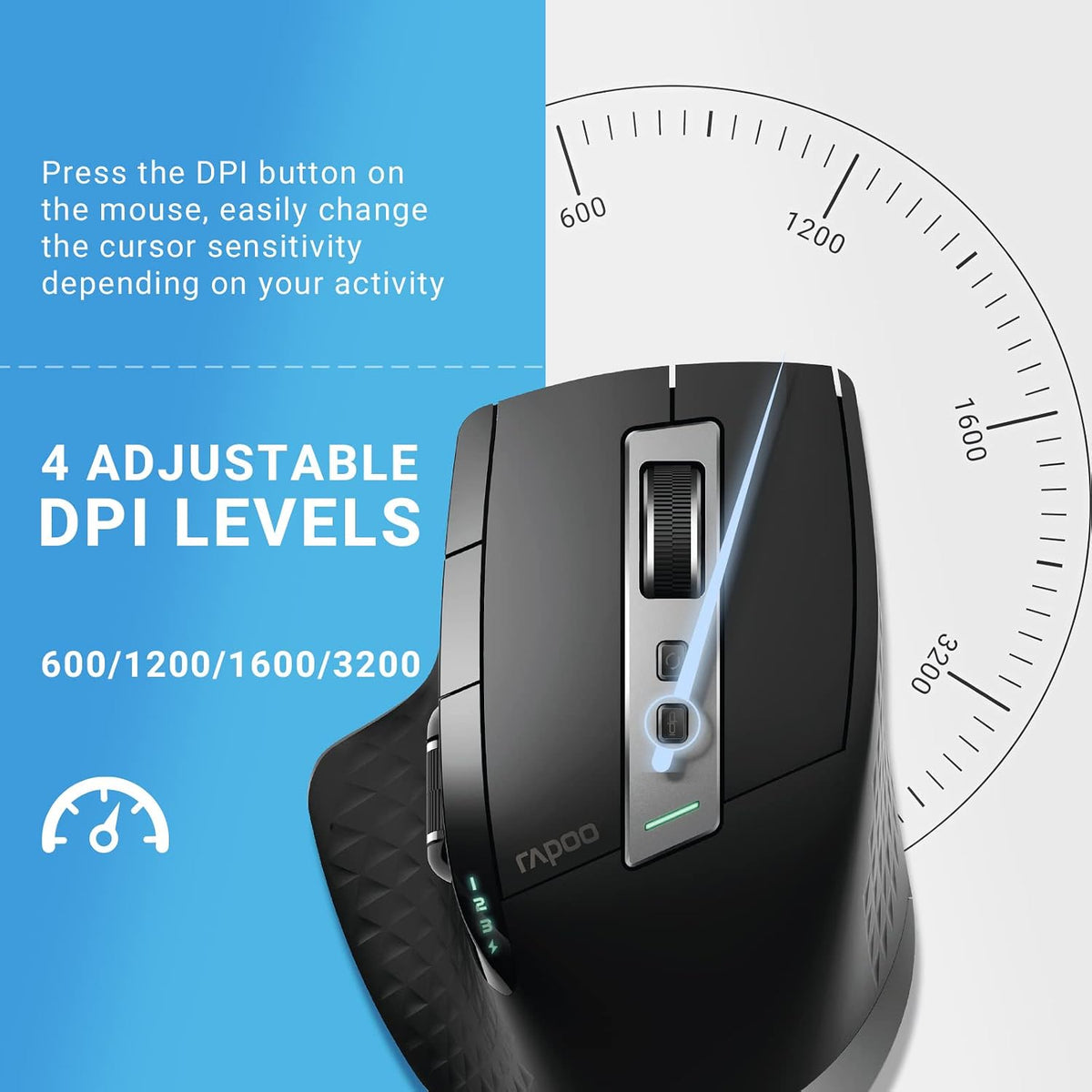 Rapoo Bluetooth Wireless Mouse, 4 Adjustable DPI Rechargeable, Multi-Device (...
