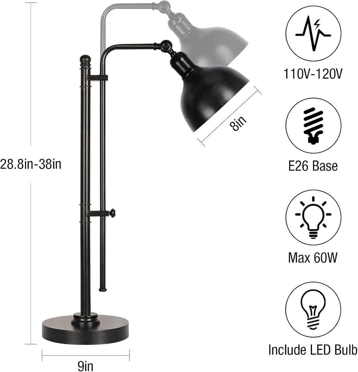 PARTPHONER Industrial Adjustable Desk Lamp for Home Office, Farmhouse Table l...