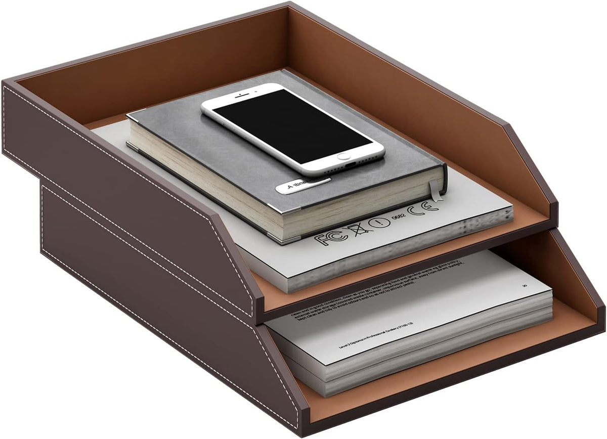 Leather Letter Tray, Thipoten Stackable Desk Organizer Holder for Office Supp...