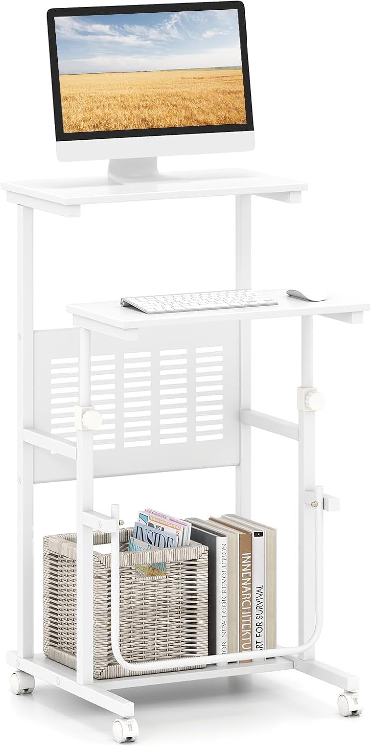 Tangkula Adjustable Standing Desk, Mobile Rolling Computer Desk with Storage ...