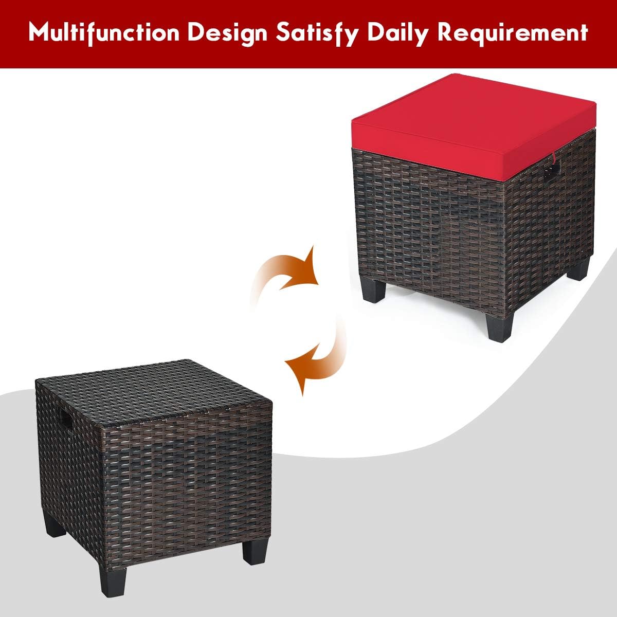LDAILY Moccha 2 Pieces Patio Outdoor Ottoman, All Weather Rattan Patio Ottoma...