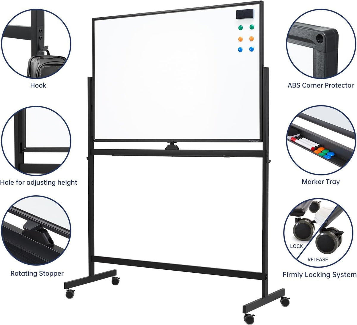 TSJ OFFICE Large Rolling Whiteboard - Dry Erase Magnetic 48 x 32 Inches White...