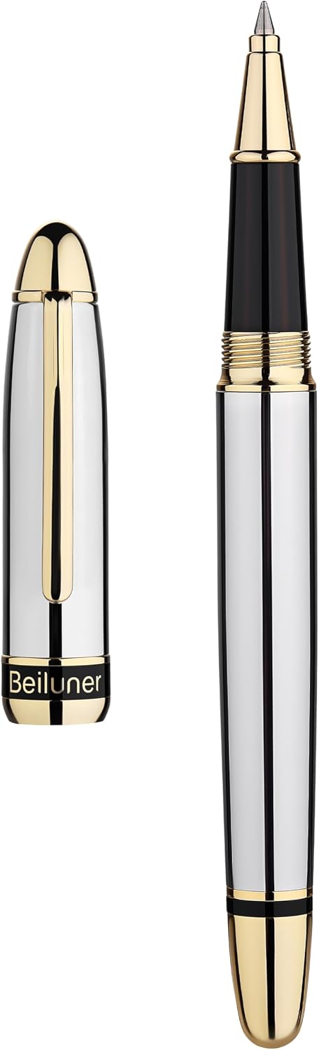 BEILUNER 315 Luxury Rollerball Pen, with 24K Gold Finish-Silver Chrome