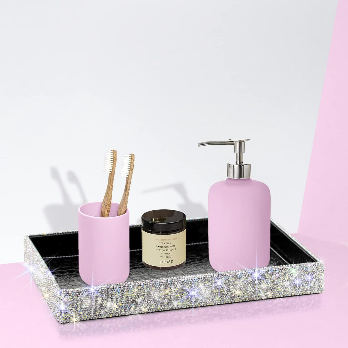 TISHAA Bling Decorative Tray Holder – Makeup Cosmetic Jewelry Ring Key Displa...