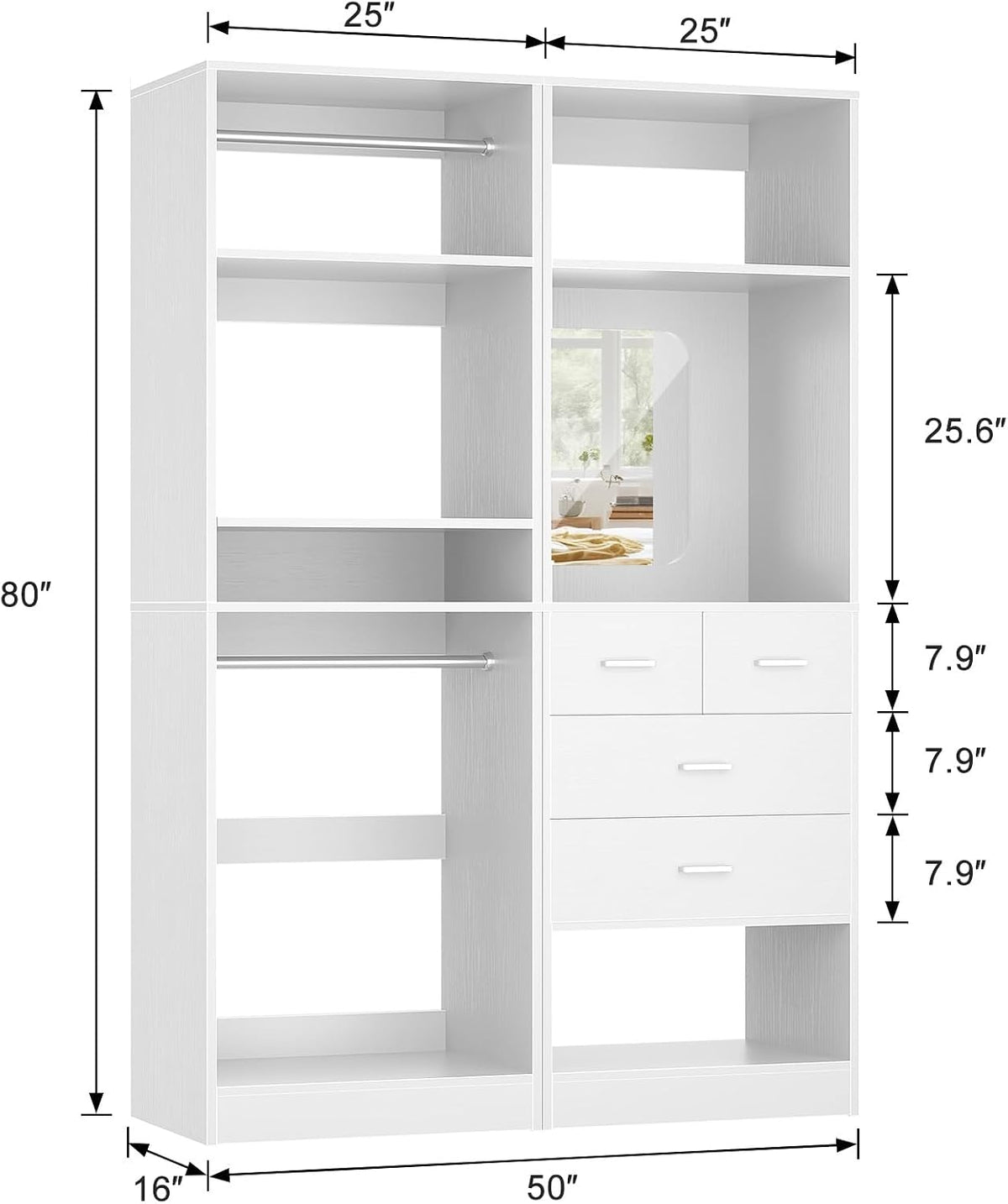 Unikito 50” Closet System with 4 Drawers, 4.2FT Wood Closet Organizer with Ha...