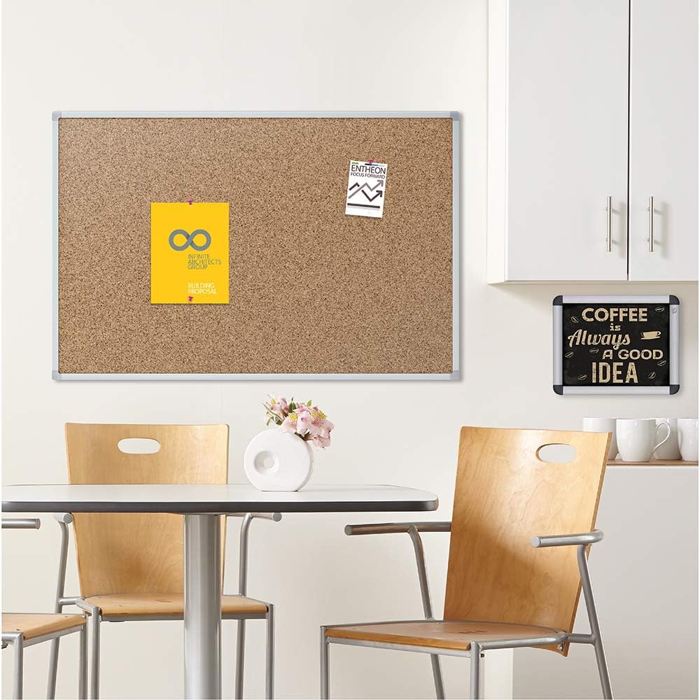 Mead Corkboard, 4' x 3' Bulletin Board, Aluminum Frame Cork Board (85...