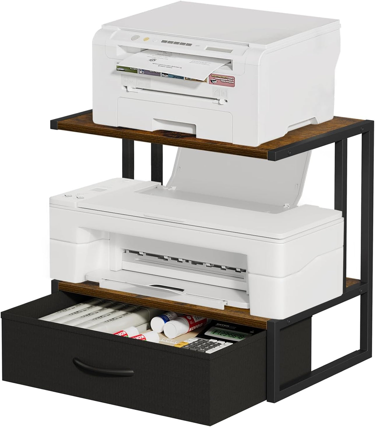 Printer Stand with Storage for Desk, with Fabric Drawer Desktop Printer Stand...