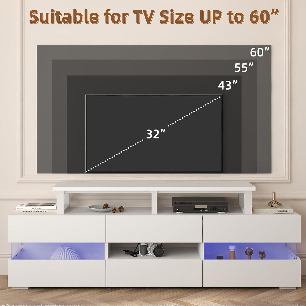 YAOHUOO 45" Large TV Riser for 32-60 inch TV, TV Riser Stand Shelf,White