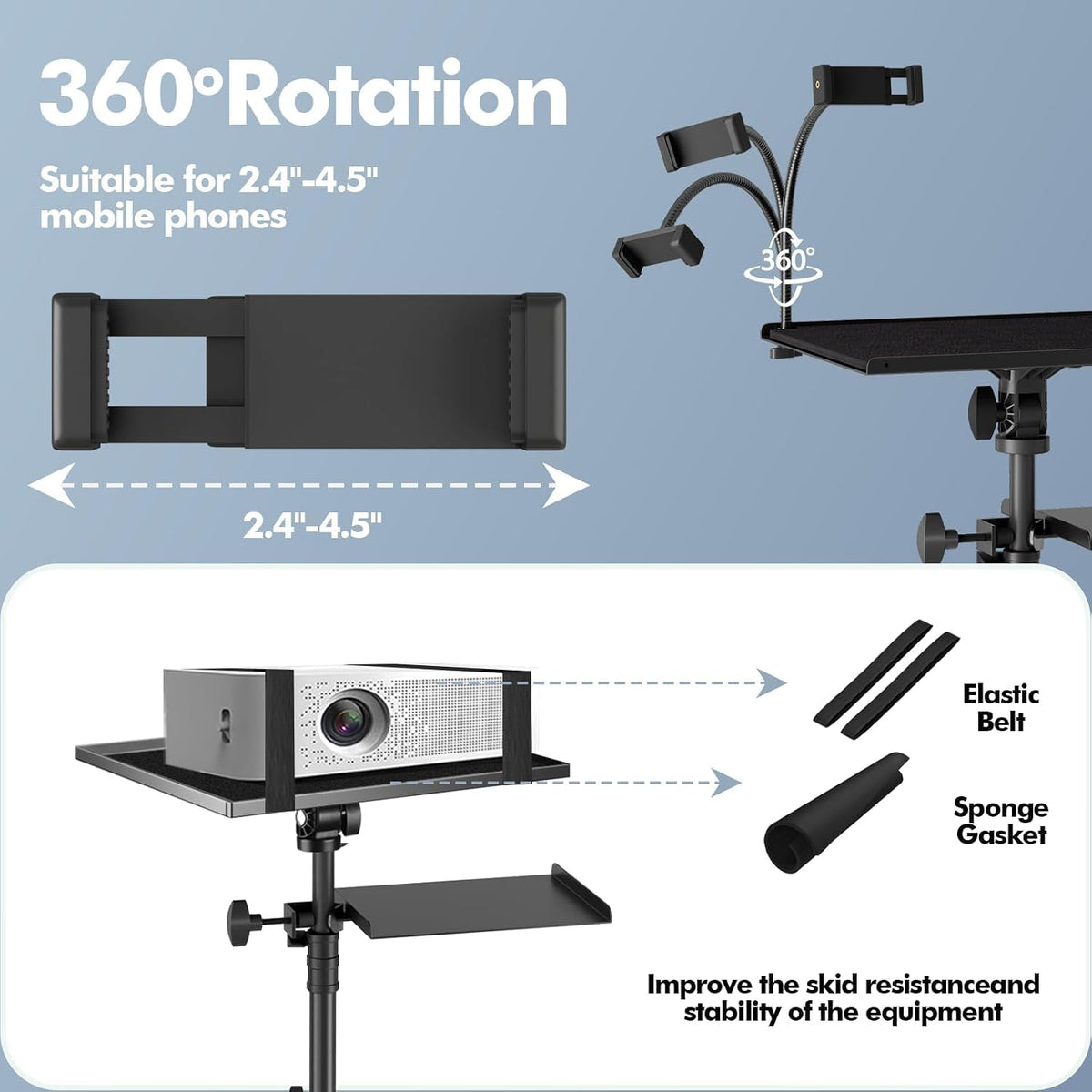 Projector Stand Tripod Laptop Tripod on Wheels with 2 Shelves