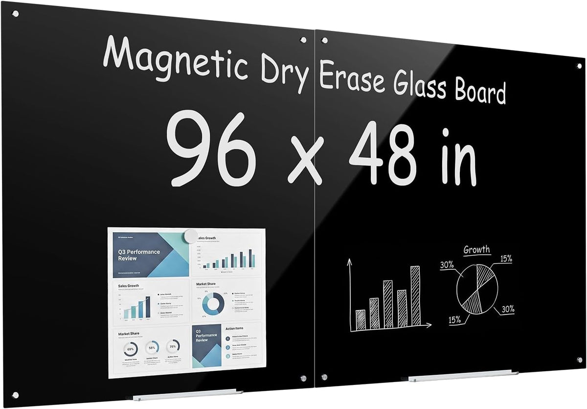 VEVOR Glass Dry Erase Board 96 x 48 in Black Magnetic Whiteboard