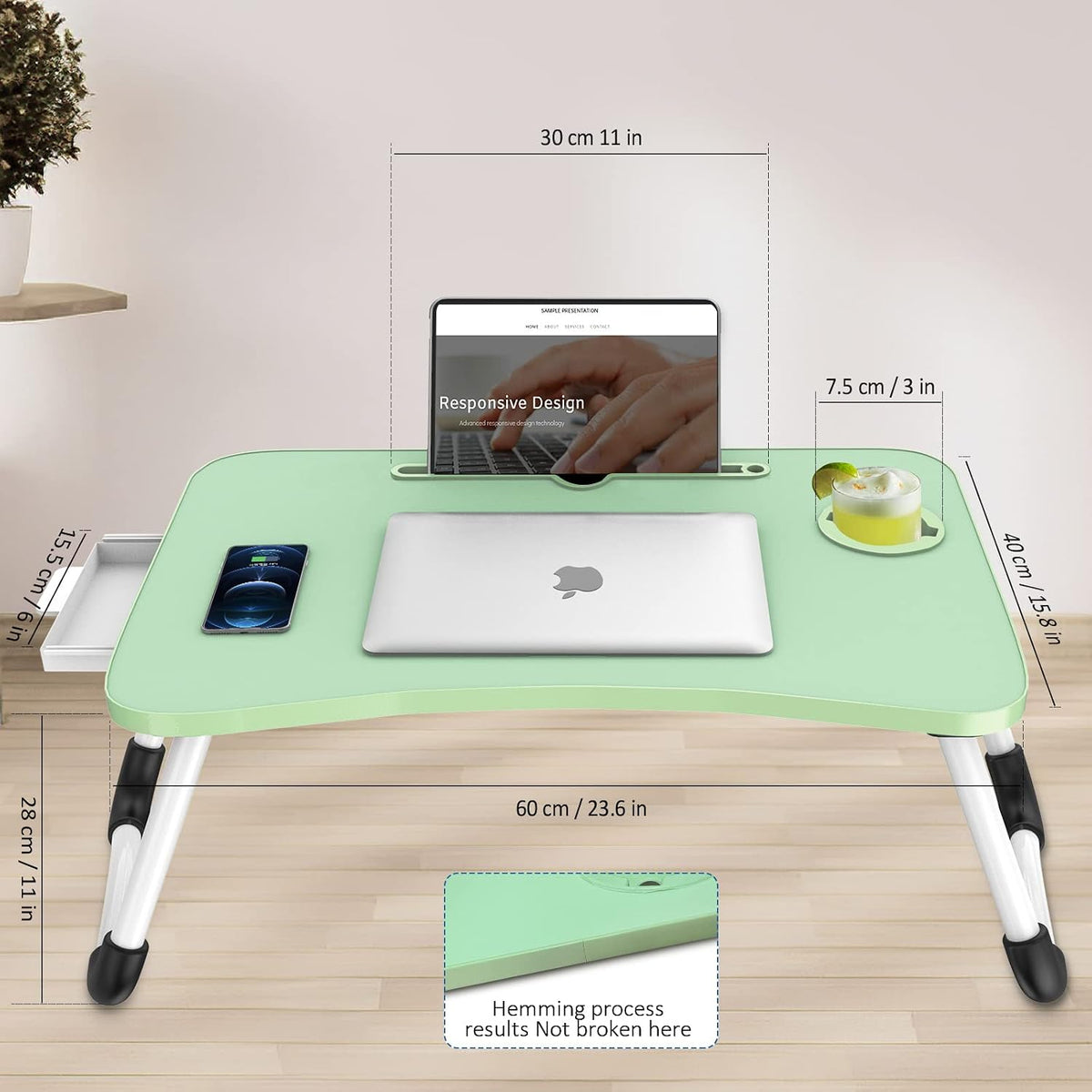 Fayquaze Portable Foldable Laptop Bed Desk with Storage Drawer and Cup Holder...