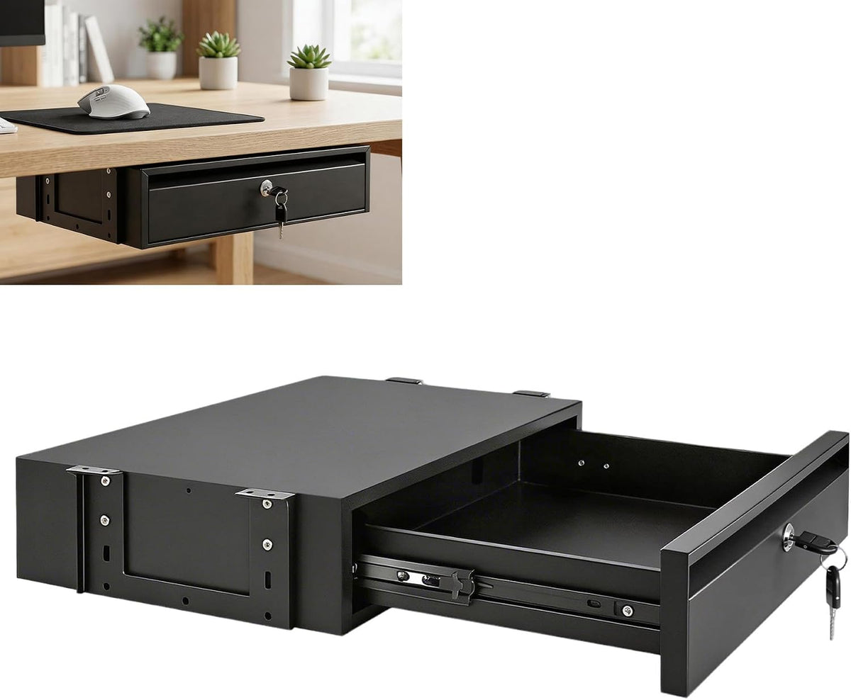POPMOON 18in Under Desk Drawer with Lock, Large Pull Out Storage Organizer