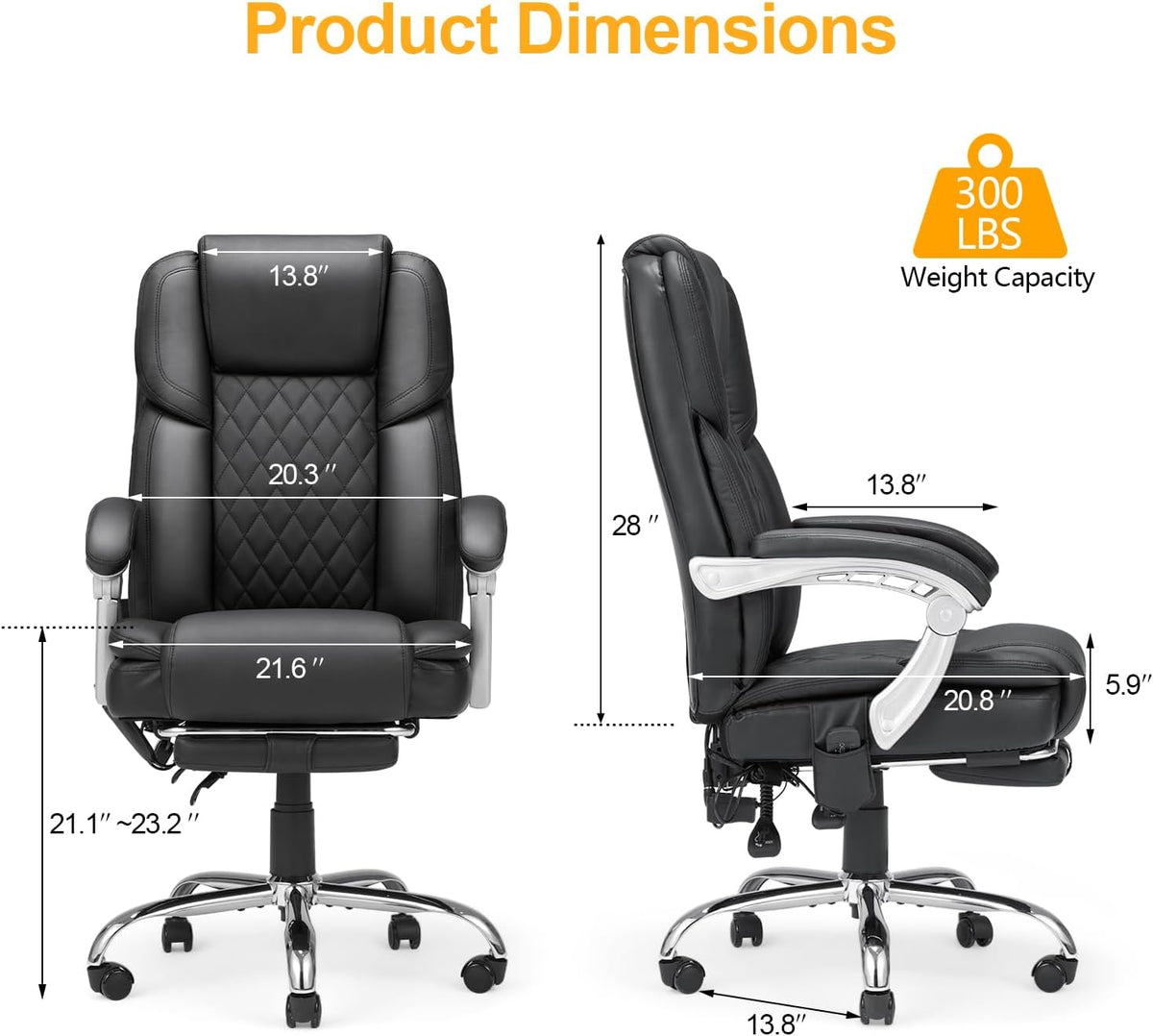 HOMREST Heated Massage Executive Office Chair with Footrest, Black