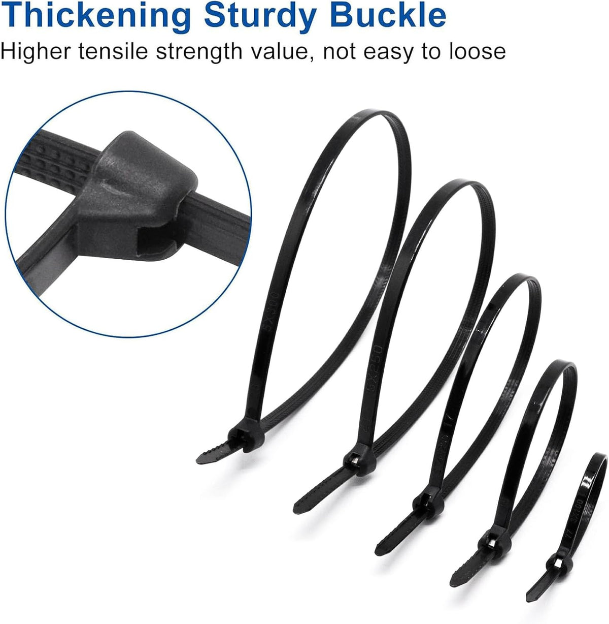 500pcs Push Mount Zip Ties Assorted Sizes, 4+6+8+10+12inch Cable Zip Tie with...