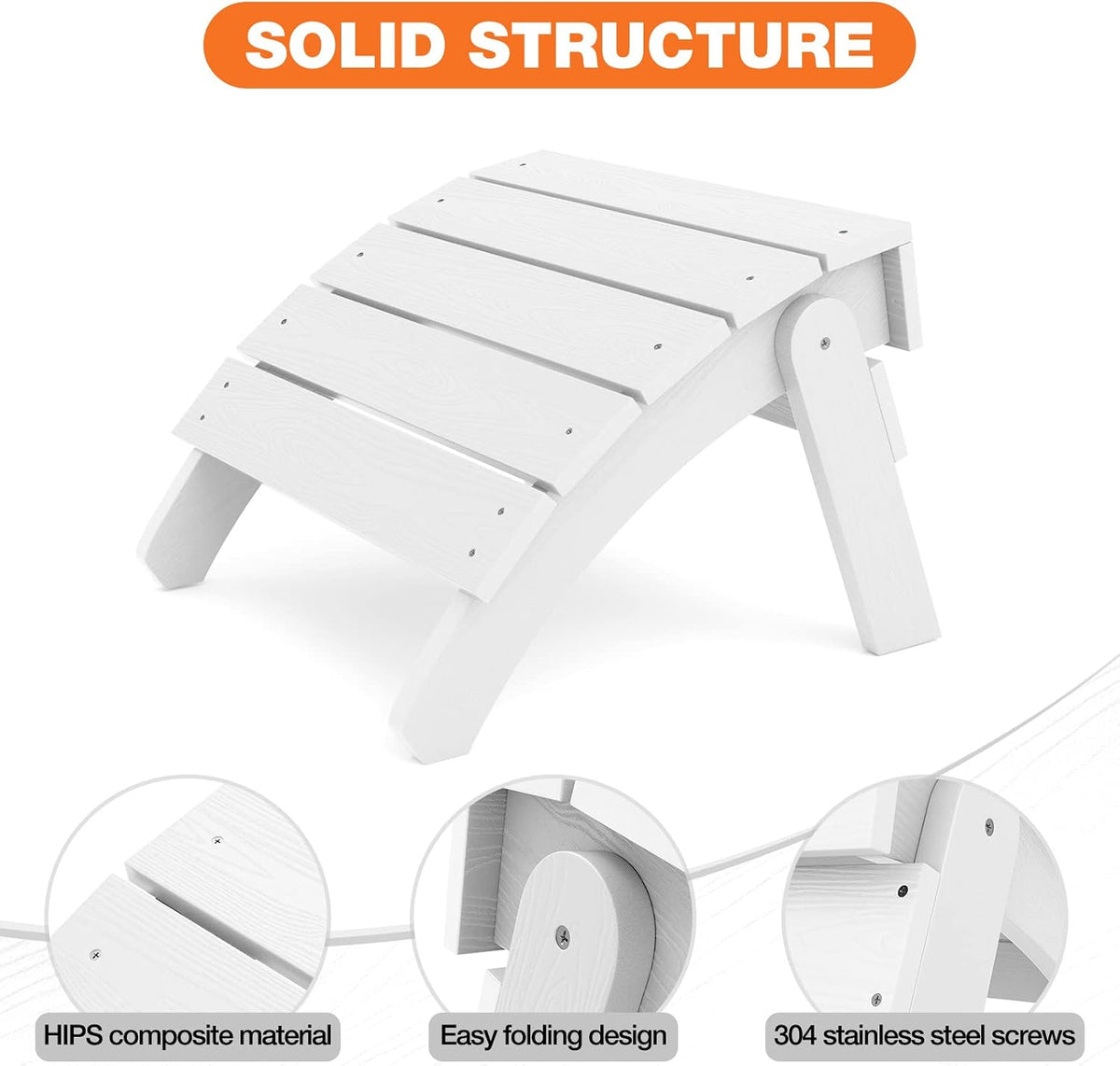 YEFU Folding Adirondack Ottoman Outdoor Set of 2, White