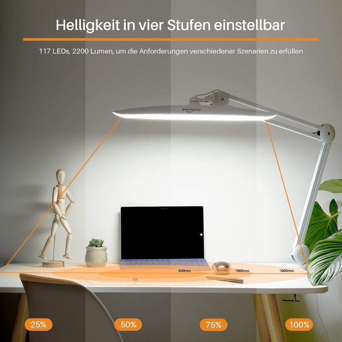 20-Inch LED Desk Lamp with Clamp, 24W 2200LM, White